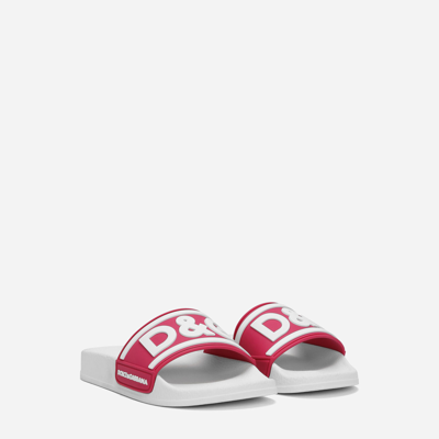 Dolce & Gabbana Rubber Beachwear Sliders In Multicolor