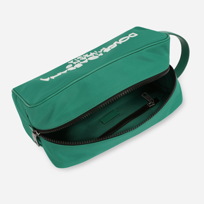 Shop Dolce & Gabbana Nylon Toiletry Bag With Rubberized Logo In Green