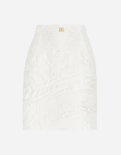 Shop Dolce & Gabbana Short Brocade Skirt With Dg Logo In White