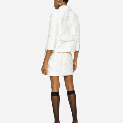 Shop Dolce & Gabbana Short Brocade Skirt With Dg Logo In White