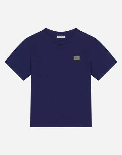 Dolce & Gabbana Jersey T-shirt With Logo Tag In Blue