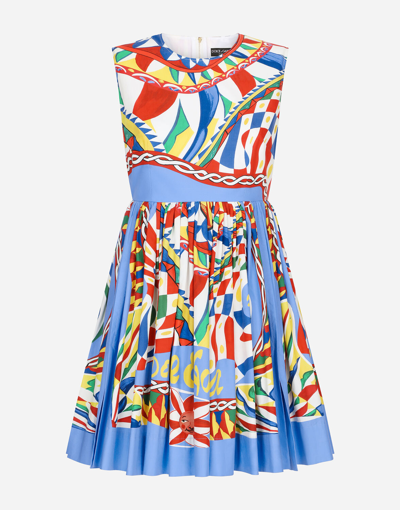 Shop Dolce & Gabbana Short Carretto-print Poplin Dress In Multicolor