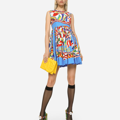 Shop Dolce & Gabbana Short Carretto-print Poplin Dress In Multicolor