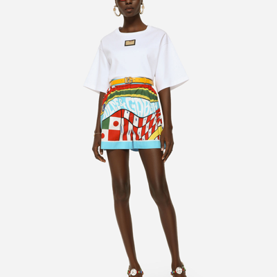 Shop Dolce & Gabbana Carretto-print Cotton Shorts In Azure