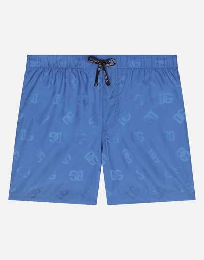 Shop Dolce & Gabbana Nylon Swim Trunks With Jacquard Dg Logo In Multicolor