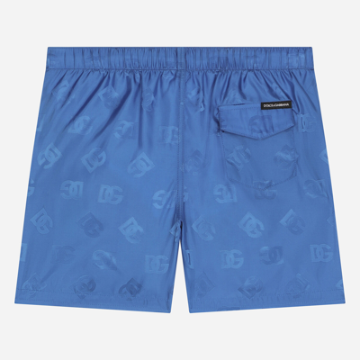 Shop Dolce & Gabbana Nylon Swim Trunks With Jacquard Dg Logo In Multicolor