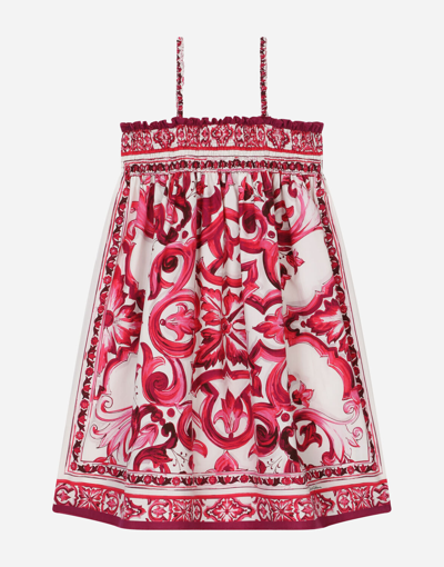 Shop Dolce & Gabbana Poplin Sundress With Majolica Print In Multicolor