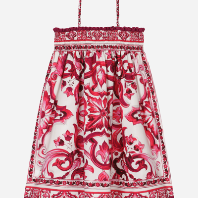 Shop Dolce & Gabbana Poplin Sundress With Majolica Print In Multicolor