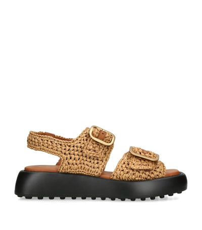 Shop Tod's Raffia Chunky Sole Sandals In Beige