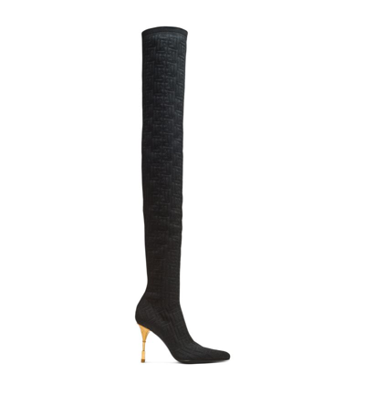 Shop Balmain Moneta Thigh-high Boots 95 In 0pa