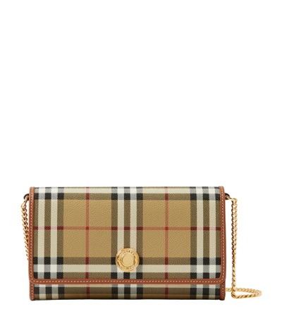 Shop Burberry Check Chain Wallet In Neutrals