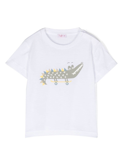 Shop Il Gufo Crocodile-motif Cotton T-shirt In White