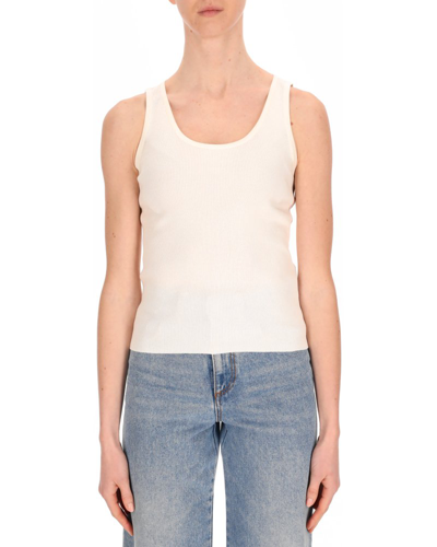 Shop Max Mara Ribbed Knitted Sleeveless Top In White