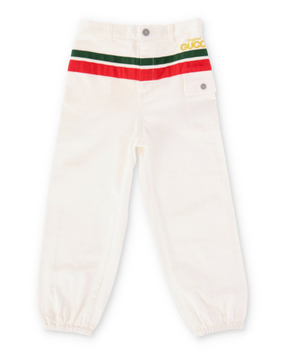 Shop Gucci Kids Button Detailed Tapered Jeans In White