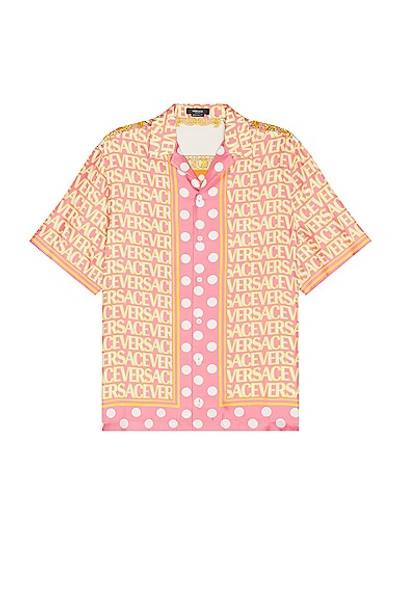 Shop Versace Logomania Shirt In Pink & Ivory