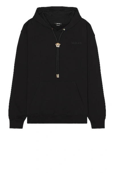 Versace Cotton Sweatshirt With Iconic Embroidery On The Front In Black