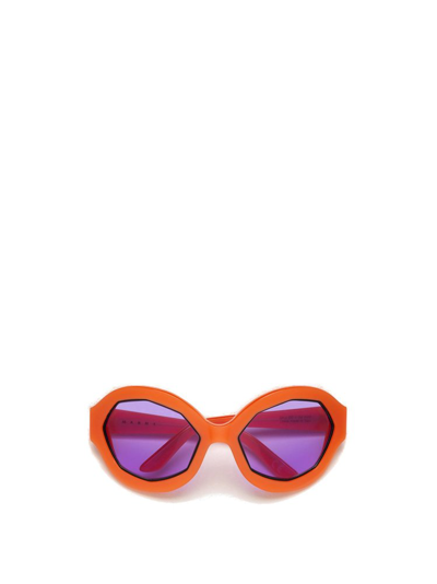 Shop Marni Eyewear Round Frame Sunglasses In Orange