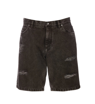 Shop Dolce & Gabbana Ripped Denim Bermuda Shorts In Black