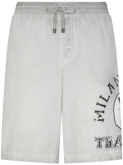 Shop Dolce & Gabbana Graphic-print Knee-length Swim Shorts In Grey