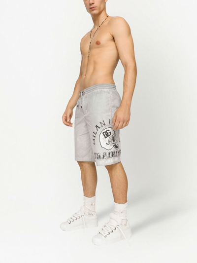 Shop Dolce & Gabbana Graphic-print Knee-length Swim Shorts In Grey
