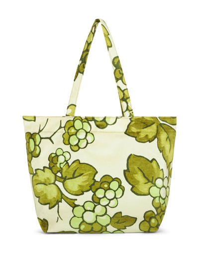 Shop Etro Berry-print Velvet Tote Bag In Green
