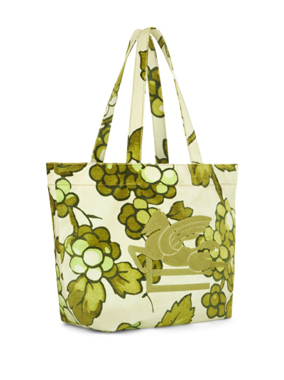 Shop Etro Berry-print Velvet Tote Bag In Green