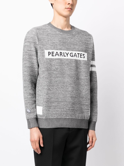 Shop Pearly Gates Intarsia-knit Logo Jumper In Grey