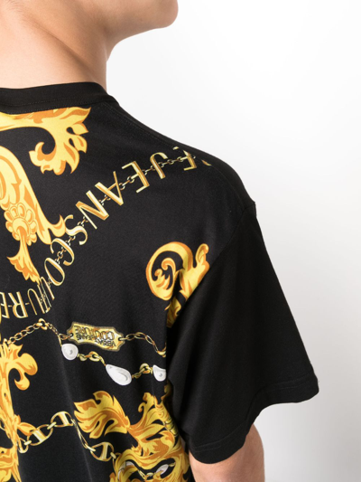 Shop Versace Jeans Couture Baroque-pattern Cotton T-shirt In Black