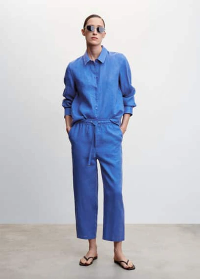 Shop Mango 100% Linen Trousers Blue