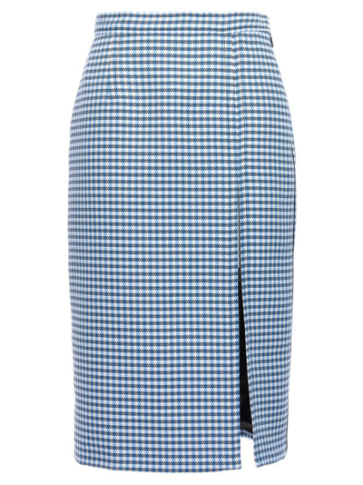 Shop Marni Check Printed Slit Detail Pencil Skirt In Blue