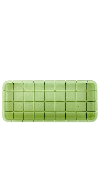Block Design Tile Oblong Tray In Palm Green
