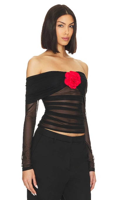 Amanda Uprichard X Revolve Nellia Blouse In Black With Red Rose