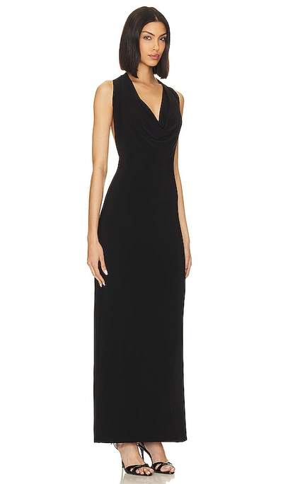 Shop Norma Kamali Halter Neeta Side Slit Gown In Black