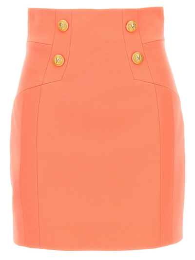 Shop Balmain Button Embellished Pencil Skirt In Pink