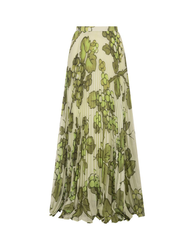 Shop Etro Long Pleated Skirt With Berries Print In Green