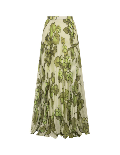 Etro Printed Pleated High-rise Maxi Skirt In Green