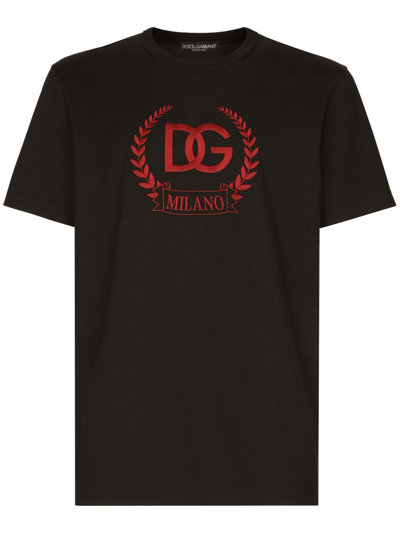 Dolce & Gabbana Embroidered Dg Laurel T-shirt In Black