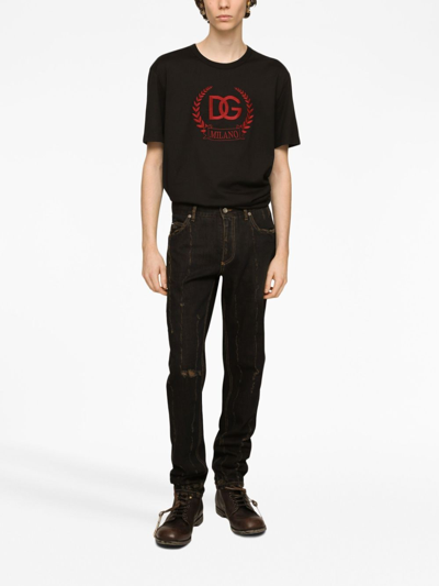 Shop Dolce & Gabbana Embroidered-logo Cotton T-shirt In Black