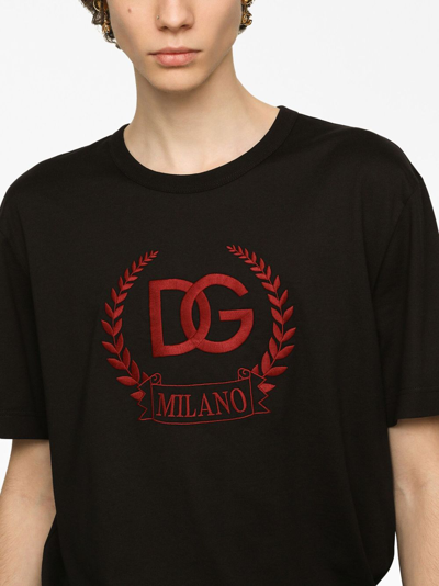 Shop Dolce & Gabbana Embroidered-logo Cotton T-shirt In Black