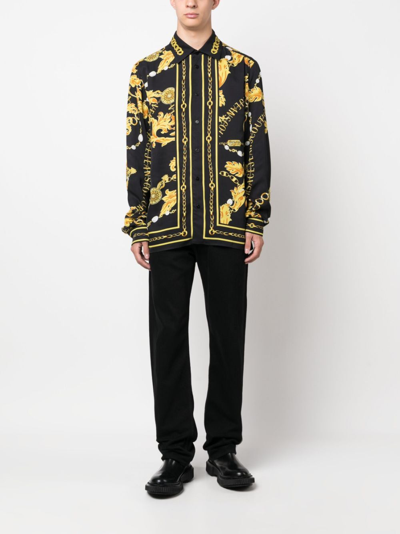 Versace Jeans Couture Baroque-pattern Long-sleeve Shirt In Black