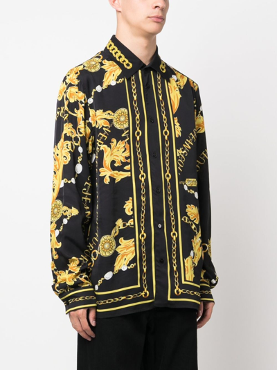 Shop Versace Jeans Couture Baroque-pattern Long-sleeve Shirt In Black