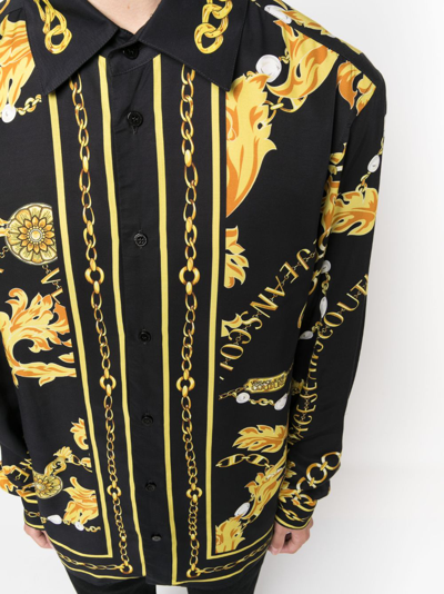 Shop Versace Jeans Couture Baroque-pattern Long-sleeve Shirt In Black