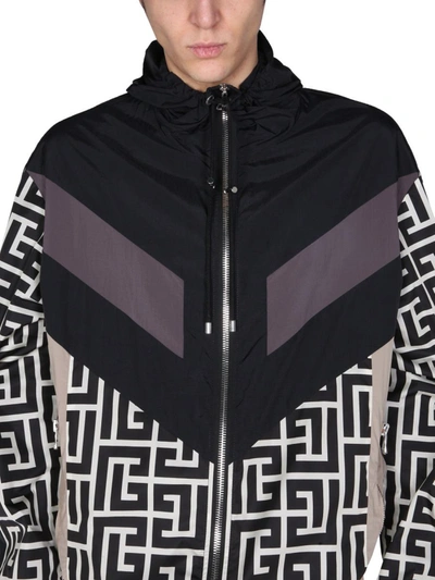 Shop Balmain Jacket With Maxi Monogram Logo Print In Multicolor
