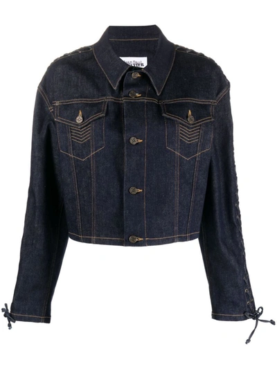 Shop Jean Paul Gaultier Laced Detail Denim Jacket In Blue
