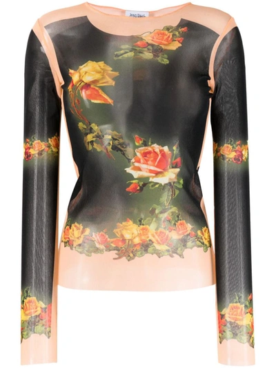 Jean Paul Gaultier T-shirt Fleur Petit Grand Woman Black Beige In Polyamide In Beige