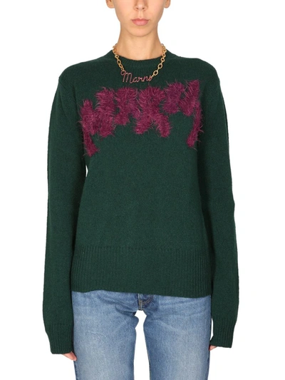 Shop Marni Jersey With Logo Inlay In Green