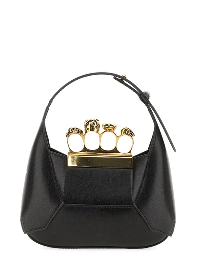 Shop Alexander Mcqueen Jewelled Mini Hobo Bag In Black