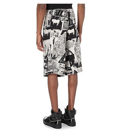 Shop Ktz Newspaper-print Cotton Cargo Shorts In Beige/black