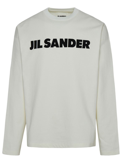 Jil Sander Men White Crewneck Sweatshirt With Contrasting Logo Print At The Front In Cotton Man In White