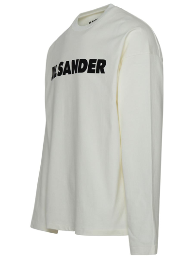 Jil Sander Men White Crewneck Sweatshirt With Contrasting Logo Print At The Front In Cotton Man In White